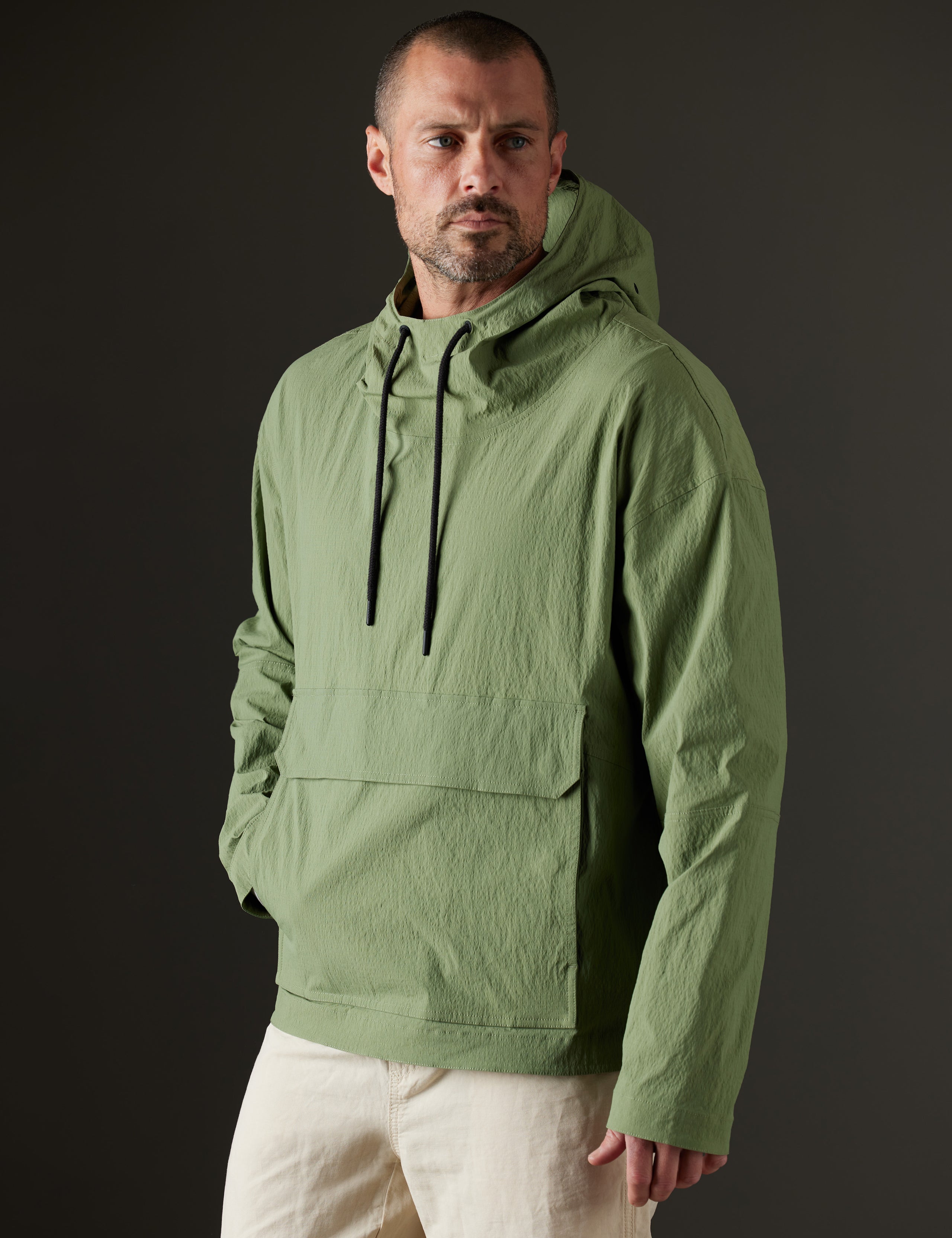 Man wearing green anorak from AETHER Apparel