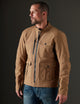 Man wearing brown motorcycle jacket from AETHER Apparel