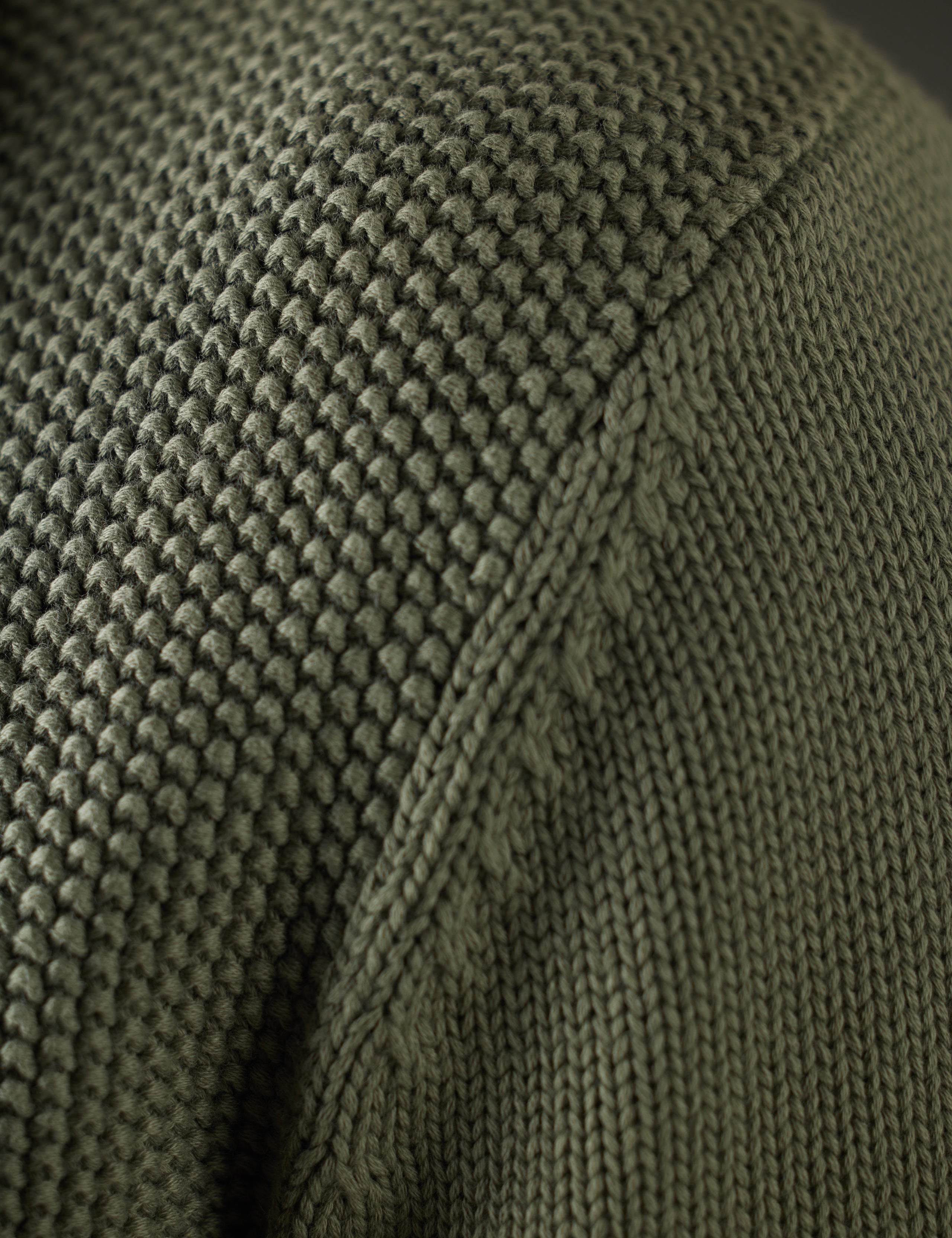Close up of green sweater from AETHER Apparel