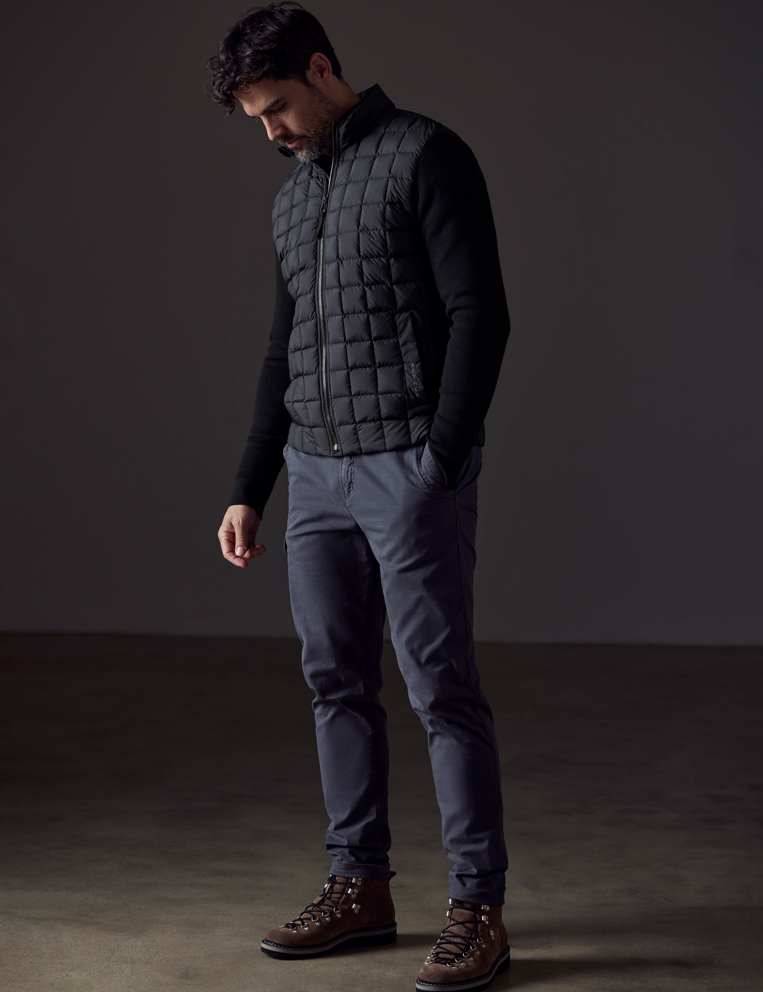 man wearing black insulated jacket from AETHER Apparel