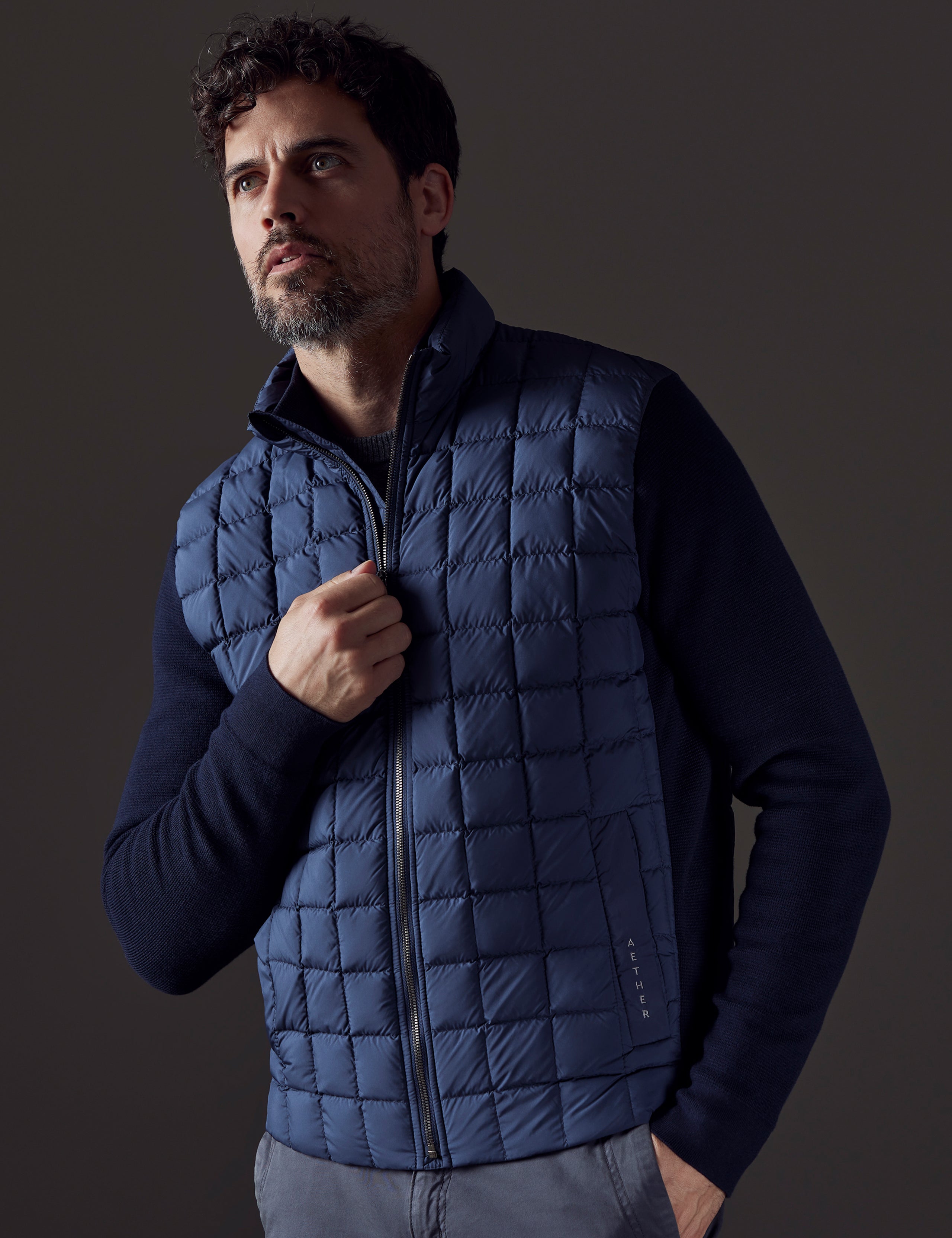 man wearing blue insulated jacket from AETHER Apparel