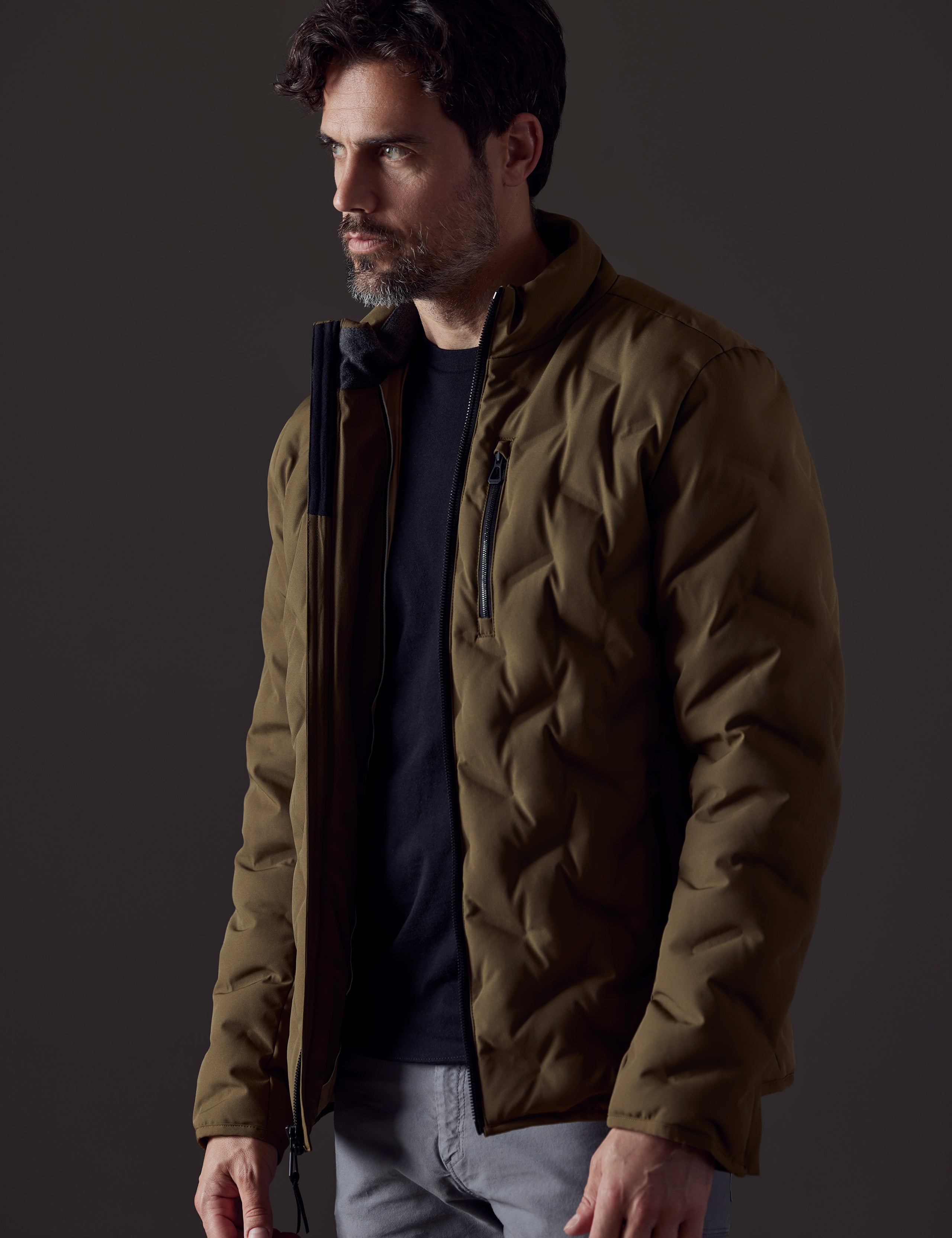 Man wearing green insulated jacket from AETHER Apparel