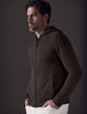 Man wearing green Sawyer Cashmere Full-Zip from AETHER Apparel