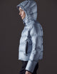 Woman wearing blue puffer jacket from AETHER Apparel