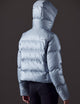 Woman wearing blue puffer jacket from AETHER Apparel