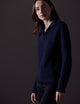 Woman wearing dark blue Davis Half-Zip Sweater