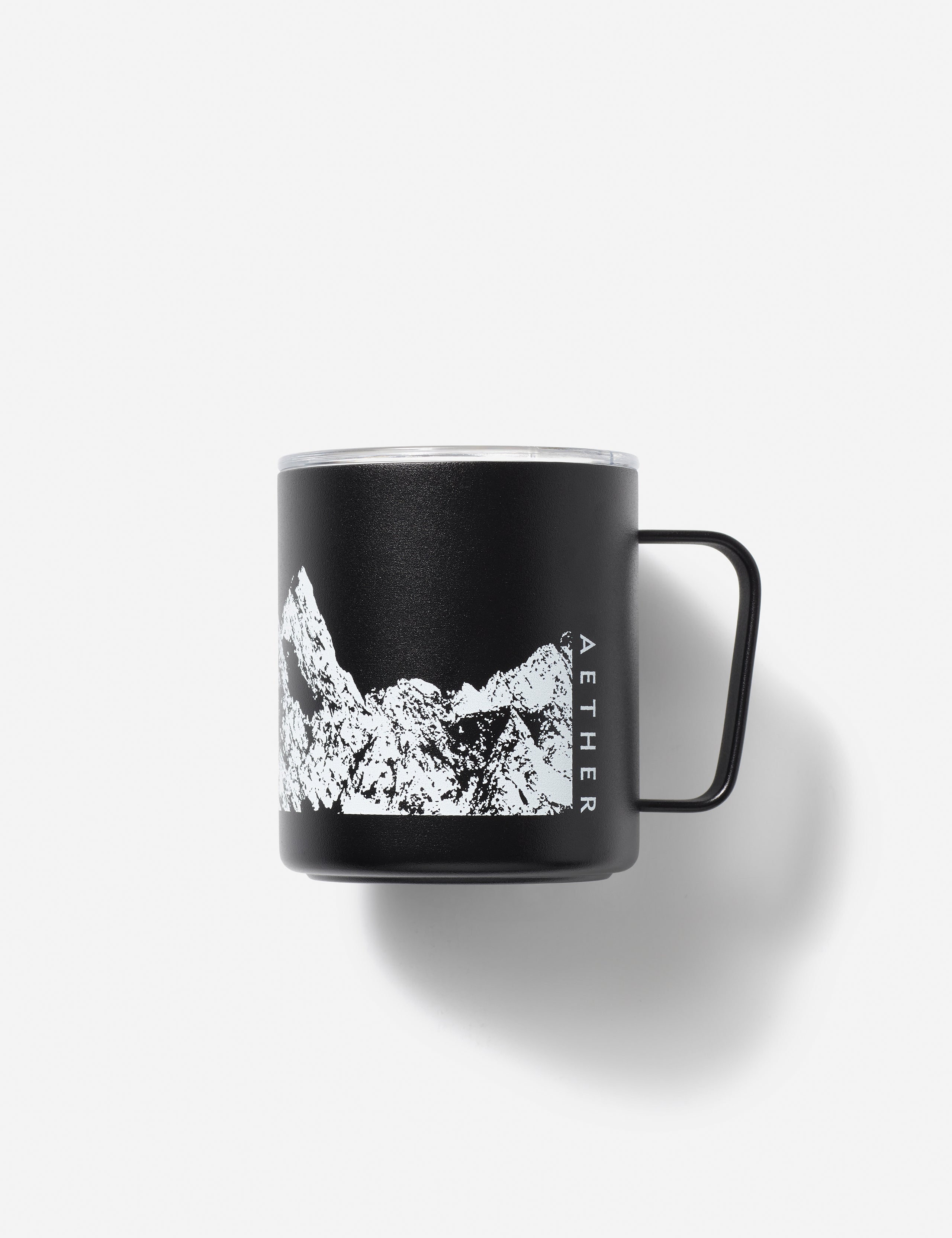 black cup with mountain graphic