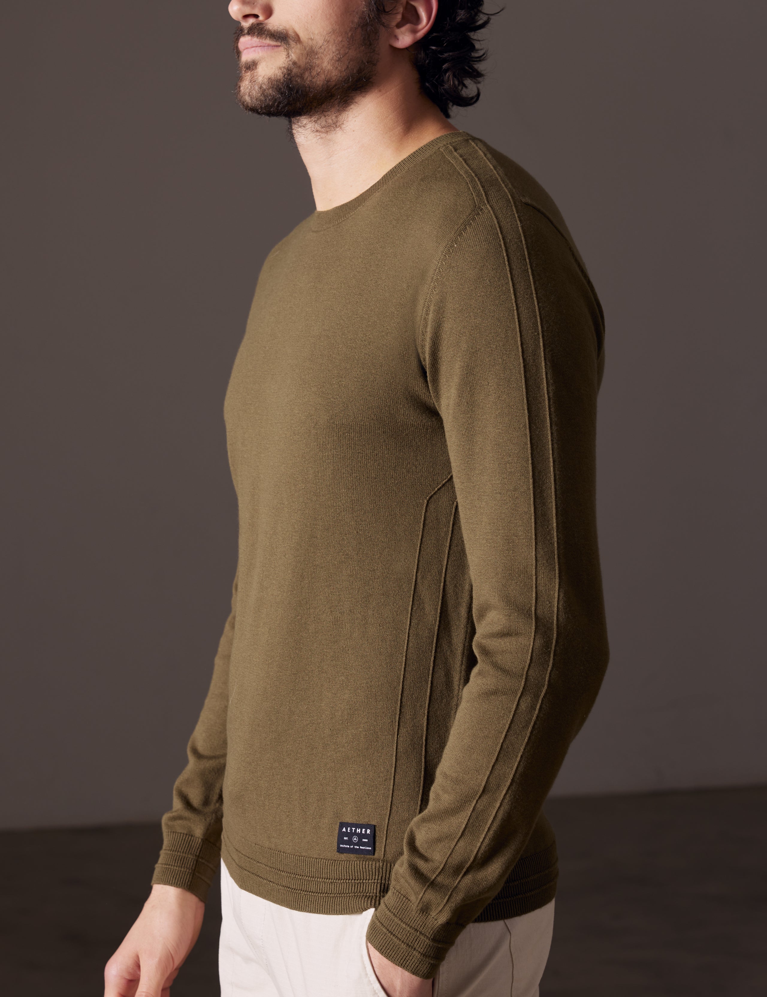 Man wearing green sweater from AETHER Apparel