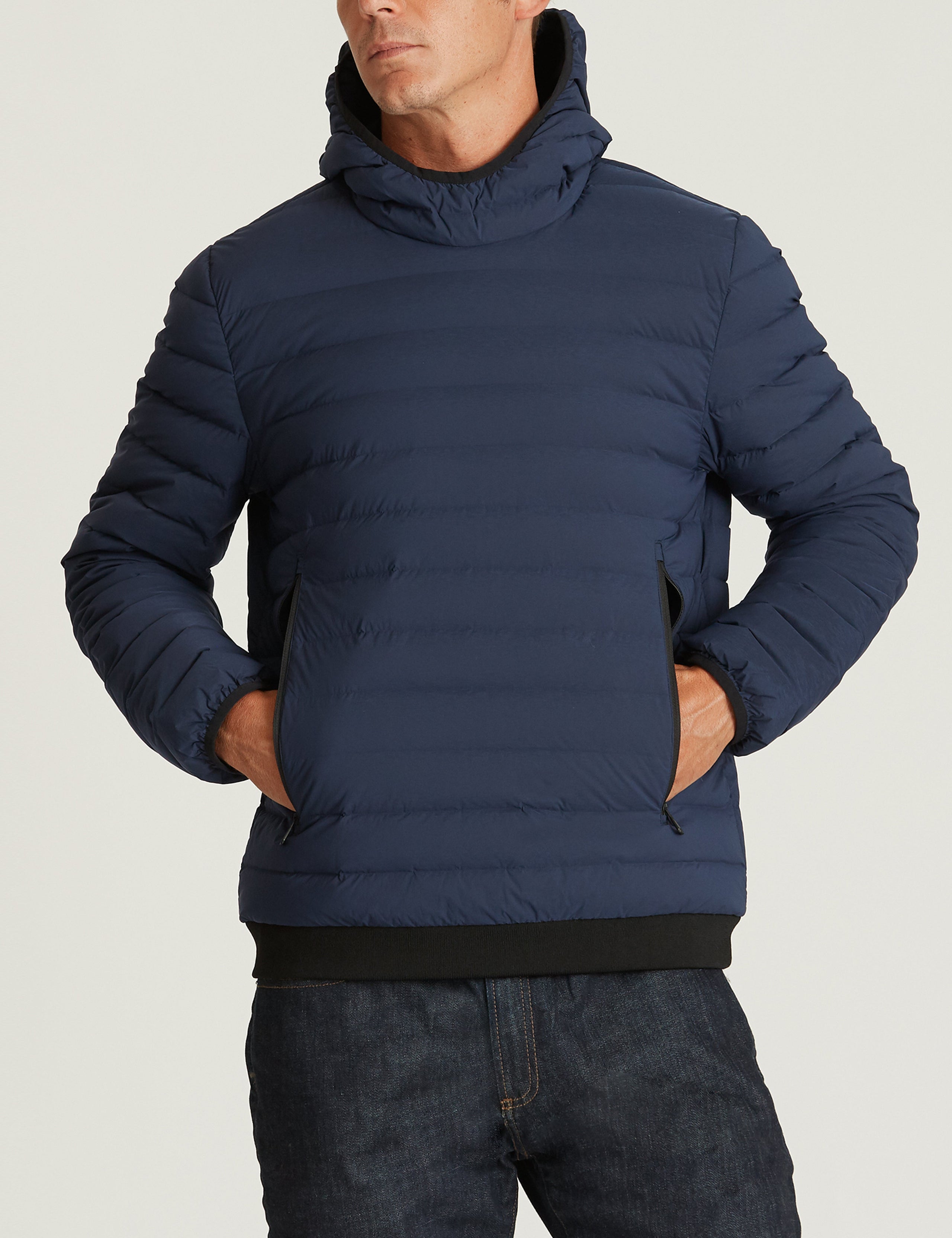 blue insulated pullover for men