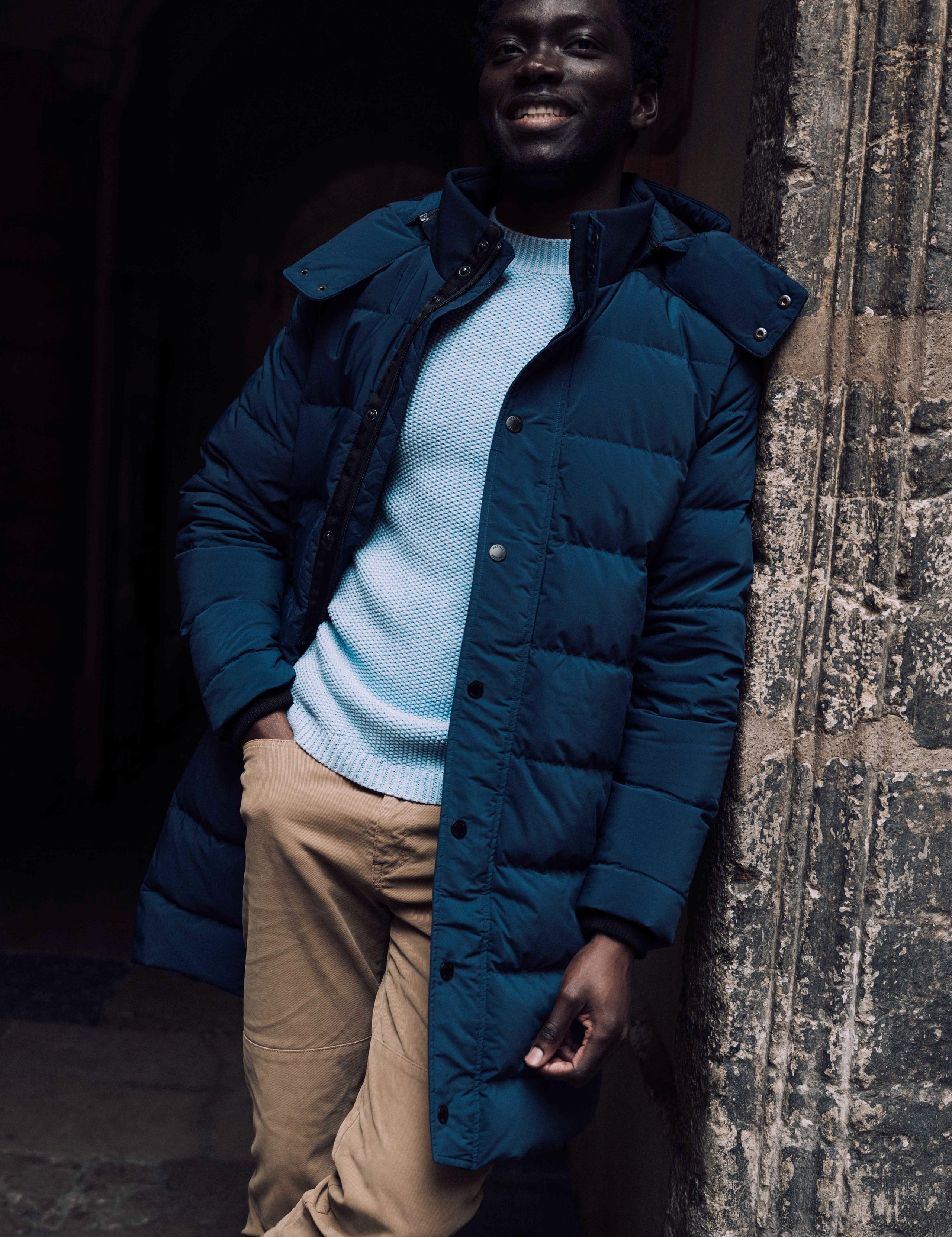 man wearing blue parka from AETHER Apparel