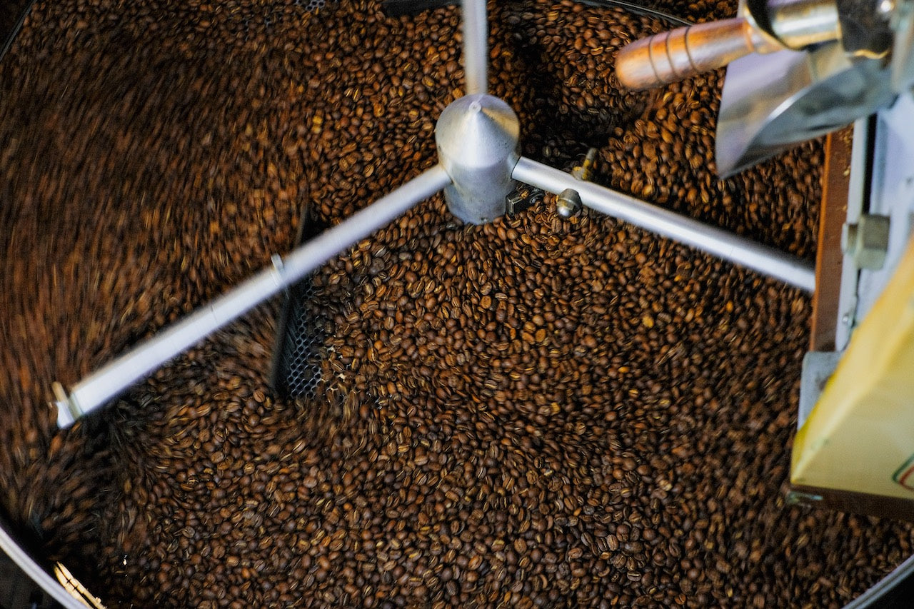 coffee beans in cooling tray