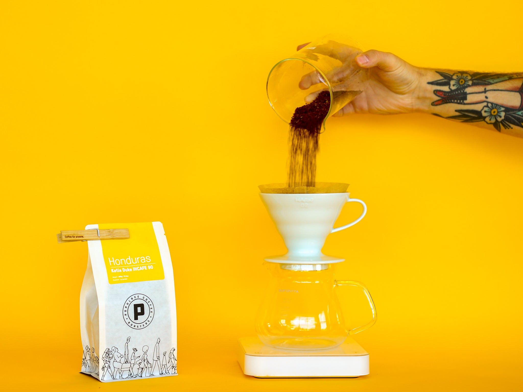 pour over coffee on yellow background