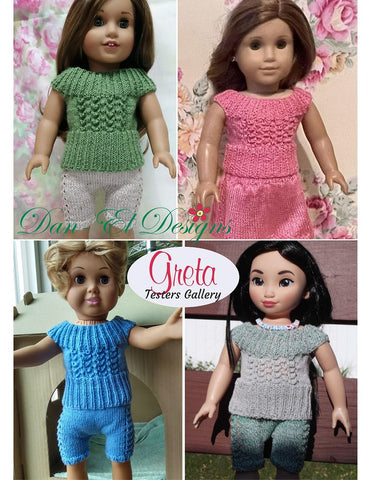 Dan-El Designs Knitting Greta Top and Cycle Shorts Knitted Outfit 18" Doll Knitting Pattern larougetdelisle