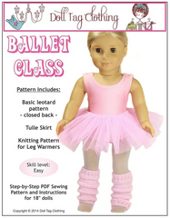Ballet Class Leotard and Tulle Skirt PDf Pattern For 18-inch dolls