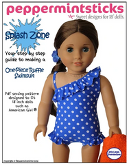 Splash Zone One Shoulder One Piece swimsuit sewing pattern for 18-inch dolls
