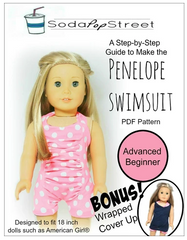 Penelope Ruched Front Swimsuit Sewing Pattern For 18-inch Dolls