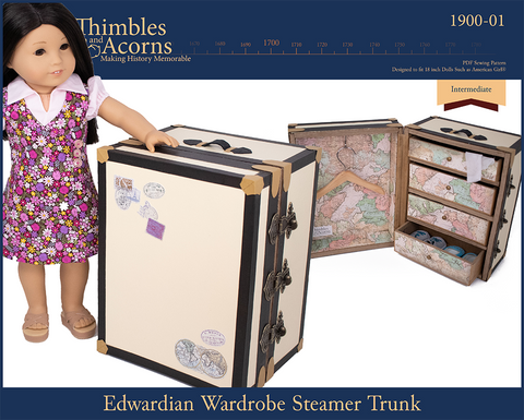 Thimbles and Acorns 18 Inch Modern Edwardian Wardrobe Steamer Trunk Pattern For 18" Dolls larougetdelisle