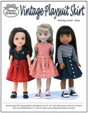 Forever 18 Inches 18 Inch Modern Vintage Playsuit Skirt 14-15" Doll Clothes Pattern larougetdelisle