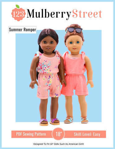 123 Mulberry Street 18 Inch Modern Summer Romper 18" Doll Clothes Pattern larougetdelisle