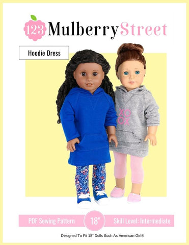 123 Mulberry Street 18 Inch Modern Hoodie Dress 18" Doll Clothes Pattern larougetdelisle