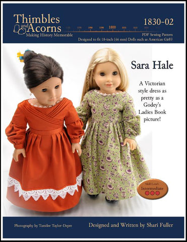 Thimbles and Acorns 18 Inch Historical 1830's Sarah Hale Dress 18" Doll Clothes Pattern larougetdelisle