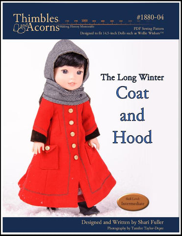 Thimbles and Acorns WellieWishers Long Winter Coat and Hood 14.5" Doll Clothes Pattern larougetdelisle