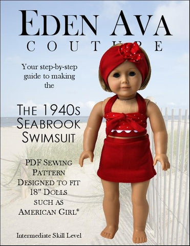 Eden Ava 18 Inch Historical 1940's Swimsuit 18" Doll Clothes Pattern larougetdelisle