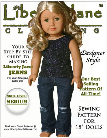 Liberty Jane 18 Inch Modern Boot Cut Jeans 18" Doll Clothes Pattern larougetdelisle