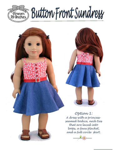 Forever 18 Inches 18 Inch Modern Button Front Sundress 18" Doll Clothes Pattern larougetdelisle