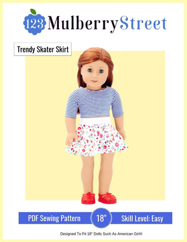 123 Mulberry Street 18 Inch Modern Trendy Skater Skirt 18" Doll Clothes Pattern larougetdelisle