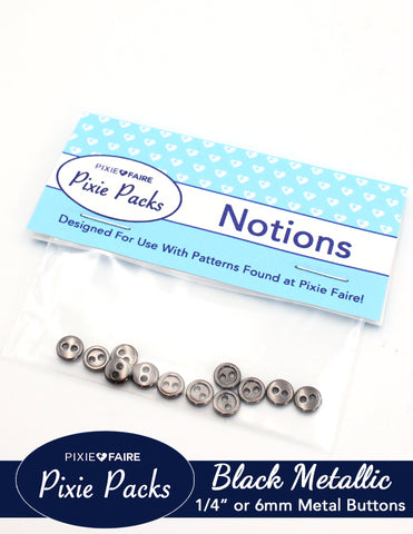 larougetdelisle Pixie Packs Pixie Packs Metal Two-Hole Buttons 1/4" or 6mm Black Metallic larougetdelisle