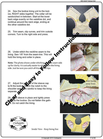 Crabapples A Girl For All Time School Girl Dresses Pattern for AGAT Dolls larougetdelisle