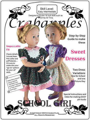 Crabapples A Girl For All Time School Girl Dresses Pattern for AGAT Dolls larougetdelisle