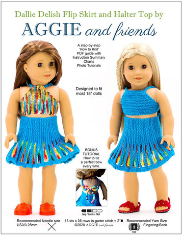 Aggie and friends Knitting Dallie Delish Flip Skirt and Halter Top Knitting Pattern For 18" Dolls larougetdelisle