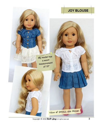 Doll Joy 18 Inch Modern Joy Blouse 18" Doll Clothes Pattern larougetdelisle