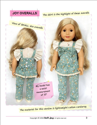 Doll Joy 18 Inch Modern Joy Overalls 18" Doll Clothes Pattern larougetdelisle