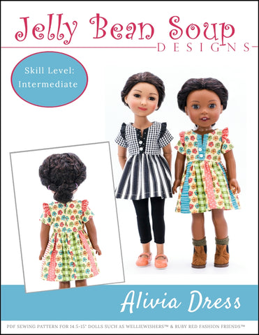 Jelly Bean Soup Designs Ruby Red Fashion Friends Alivia Dress 14.5-15" Doll Clothes Pattern larougetdelisle