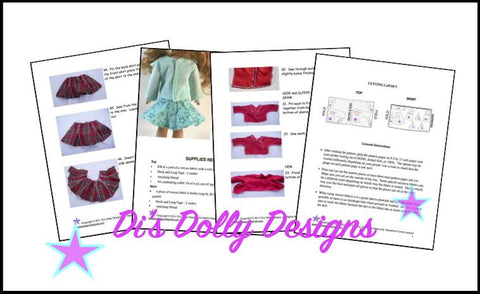 Di's Dolly Designs WellieWishers All Dolled Up 14-14.5" Doll Clothes Pattern larougetdelisle