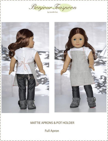 Bonjour Teaspoon 18 Inch Modern Mattie Aprons and Pot Holder 18" Doll Accessory Pattern larougetdelisle