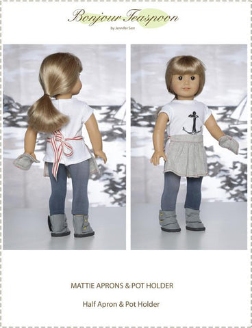 Bonjour Teaspoon 18 Inch Modern Mattie Aprons and Pot Holder 18" Doll Accessory Pattern larougetdelisle