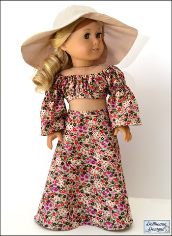 Dollhouse Designs 18 Inch Modern Bohemian Breeze Crop Top, Skirt, Dress, & Accessories 18" Doll Clothes Pattern larougetdelisle