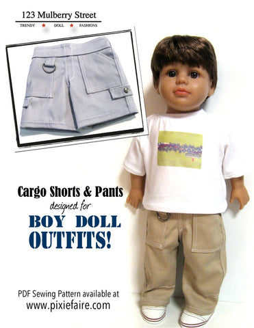 123 Mulberry Street 18 Inch Boy Doll Boy Doll Cargo Shorts 18" Doll Clothes Pattern larougetdelisle