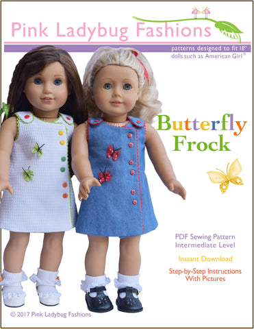 Pink Ladybug 18 Inch Modern Butterfly Frock 18" Doll Clothes Pattern larougetdelisle