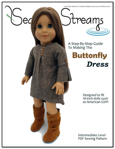 Seams to Streams 18 Inch Modern Buttonfly Dress 18" Doll Clothes Pattern larougetdelisle