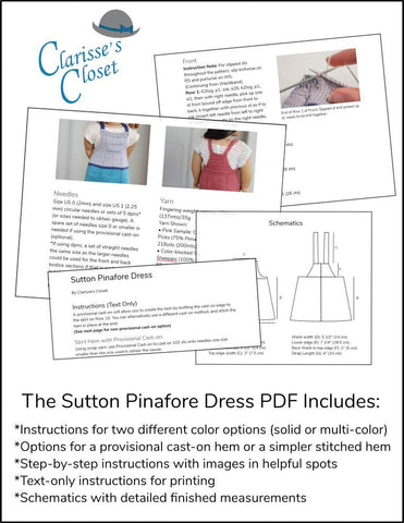 Clarisse's Closet Knitting Sutton Pinafore Dress 18" Doll Clothes Knitting Pattern larougetdelisle