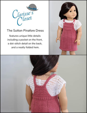 Clarisse's Closet Knitting Sutton Pinafore Dress 18" Doll Clothes Knitting Pattern larougetdelisle