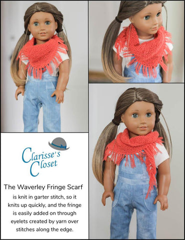 Clarisse's Closet Knitting Waverley Fringe Scarf 18" Doll Clothes Knitting Pattern larougetdelisle