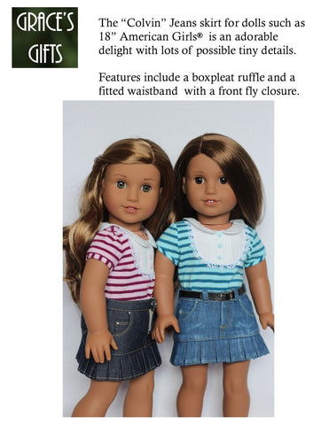 Grace's Gifts 18 Inch Modern "Colvin" Jeans Skirt 18" Doll Clothes Pattern larougetdelisle