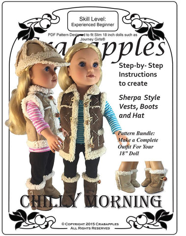 Crabapples Journey Girl Chilly Morning Vest, Hat and Boot Bundle Pattern for Journey Girls Dolls larougetdelisle