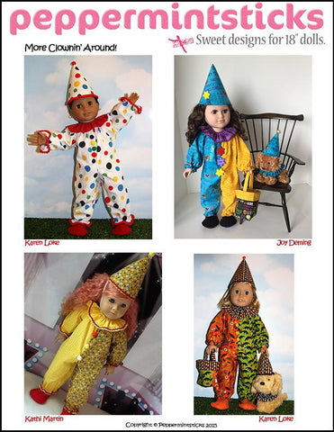 Peppermintsticks 18 Inch Modern Clownin' Around! 18" Doll Clothes Pattern larougetdelisle